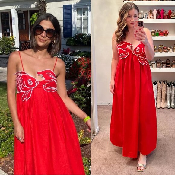 Farm Rio Koi Red Fish Top Linen Maxi Dress Size XL NWT - Picture 13 of 16